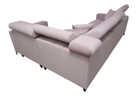 Ecksofa mit Schlaffunktion Nausa II beige rechtes Ecksofa Samt Ziernähte auf der Sitzfläche Ecksofa mit Bettzeugkasten
