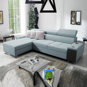 Ecksofa mit Schlaffunktion Dafni Arktisblau linksseitig geflochten bietet Komfort und Funktionalität während der täglichen Erholung