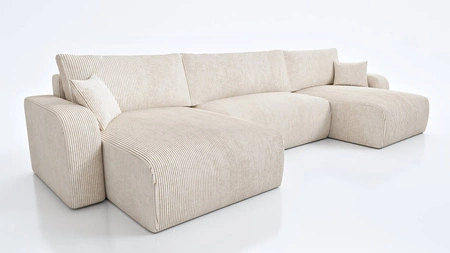 Ecksofa mit Schlaffunktion Fiesta U XL elfenbein elegantes Ecksofa für Wohnzimmer mit Bettzeugablage Kordstoff