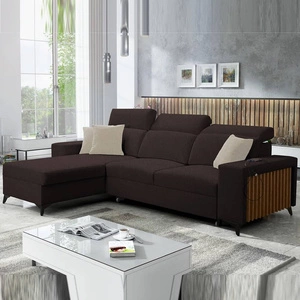 Kelly Ecksofa mit Schlaffunktion braun links geflochten Komfort und Funktionalität Eckseite mit Latten abgeschlossen