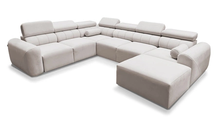 Ecksofa mit Schlaffunktion Cantare VIII dunkelbeige rechts geschmackvolles Ecksofa mit verstellbaren Kopfstützen Container für Bettzeug