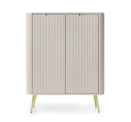 Zoya 103 cm beige Kommode elegantes Design ovale Form auf goldenen Metallbeinen geschmackvolle geriffelte Front gesetzt