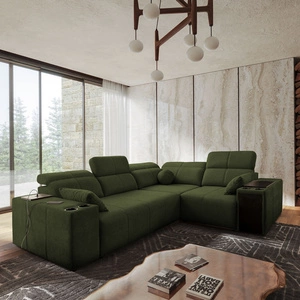 Ecksofa mit Schlaffunktion Tesalia II grün rechts bequemes Ecksofa für Wohnzimmer mit verschiebbarer Rückenlehne Bettzeugcontainer