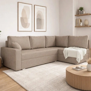 Ecksofa mit Schlaffunktion Nofi dunkelbeige rechts Seite modernes Design schlichter und stilvoller Korpus, der sich in jede Inneneinrichtung einfügt