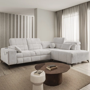 Penejos VII Ecksofa mit Schlaffunktion grau Esche rechts Ecksofa stilvoll mit Bettzeugablage bequem verstellbare Kopfstützen