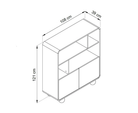 Bücherregal Bion 108 cm beige modernes Design gedeckte Farben Designer runde Form stilvolle kugelförmige Beine