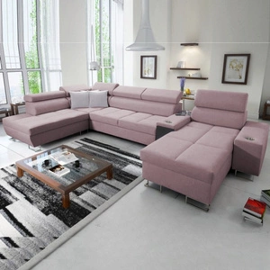 Ecksofa mit Schlaffunktion Dafni V lavendelrosa rechts geflochtenes bequemes Ecksofa mit verstellbaren Kopfstützen