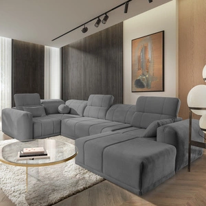 Ecksofa mit Schlaffunktion Cetara IV grau rechte Ecke stilvolles Design mit verschiebbaren Rückenlehnen zwei Bettzeugkästen