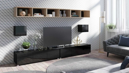 Möbelwand Apulia XXXIV schwarz glänzend / Eiche artisan eine außergewöhnlich stilvolle Möbelwand einfache Elemente, die in jedes Interieur passen