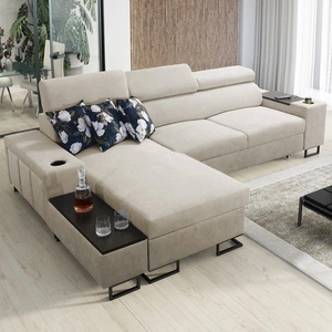 Ecksofa mit Schlaffunktion Flavio hellbeige/beige links elegantes Ecksofa mit einer seitlich öffnenden Verlängerungsstange