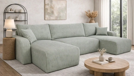 Ecksofa mit Schlaffunktion Fiesta U XL hellgrau elegantes Ecksofa für Wohnzimmer mit Bettzeugablage Cordstoff