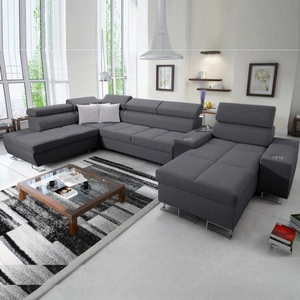 Ecksofa mit Schlaffunktion Dafni V graphit rechts geflochtenes komfortables Ecksofa mit verstellbaren Kopfstützen