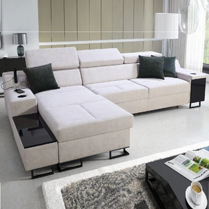 Ecksofa mit Schlaffunktion Alcamo grau Esche links elegantes und stilvolles Ecksofa mit einer praktischen Schublade in der Seite des Möbels