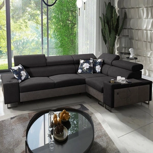 Ecksofa mit Schlaffunktion Flavio II schwarz / graphit rechts bequemes Ecksofa Bett offene Bar in der Seite des Möbels