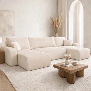 Ecksofa mit Schlaffunktion Fiesta U elfenbein Ecksofa mit interessanter Form strapazierfähiger Kordstoff Bettzeugbehälter