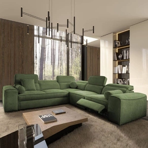 Ecksofa mit Schlaffunktion Viano III Lux grün rechts modernes Ecksofa für Wohnzimmer mit ausziehbarem Fußteil Bettwäschecontainer