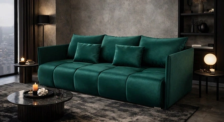 Sofa mit Schlaffunktion Selva Flaschen grün funktionelles Wohnzimmersofa mit Bettzeugbehälter aus weichem Samtstoff