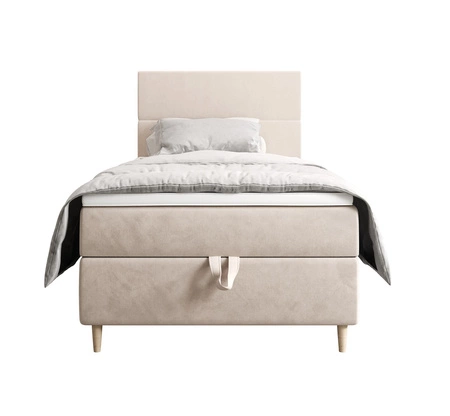 Boxspringbett Bing 100x200 beige im modernen skandinavischen Stil mit gepolstertem Kopfteil Bett mit Staukasten