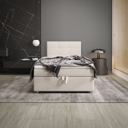 Boxspringbett Fresno 120x200 beige im modernen skandinavischen Stil mit gepolstertem Kopfteil Bett mit Staukasten