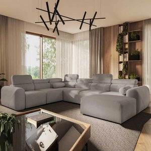 Ecksofa mit Schlaffunktion Cantare VIII Esche grau rechts Ecksofa mit verstellbaren Kopfstützen Bettzeug Container