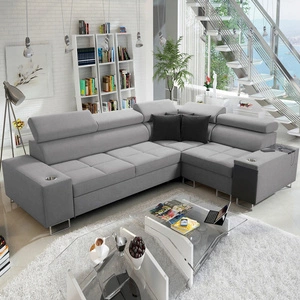 Ecksofa mit Schlaffunktion Dafni II grau rechts geflochtenes Ecksofa mit Bettzeugstauraum Vollauszug in der Seitenwand