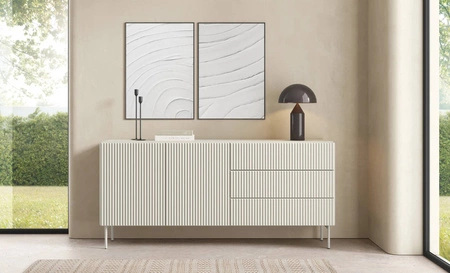 Kommode mit Schubladen Muti 177 cm beige extrem modische Kommode für das Wohnzimmer Designer Rillen geben Originalität Metallbeine