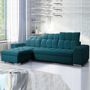 Ecksofa mit Schlaffunktion Luigi türkis links Ecksofa mit zwei Bettkästen Stoff mit interessanter Struktur