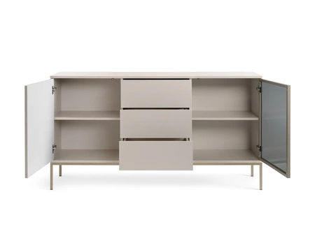 Kommode Amma 154 cm beige einzigartiges Design dekorative geriffelte und verglaste Fronten der Kommode