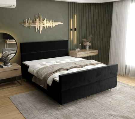 Boxspringbett Benet 140x200 Schwarz moderner skandinavischer Stil mit charakteristischem Kopfteil Kontinentale Bett