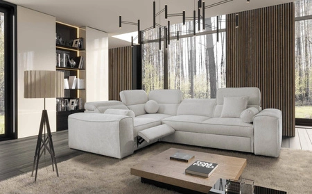 Ecksofa mit Schlaffunktion Viano II Lux graue Esche Linkshänder-Designer-Ecksofa für das Wohnzimmer mit komfortablem ausziehbarem Fußteil