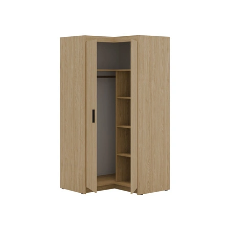 Eck-kleiderschrank Rene Eiche geölt stilvolles Design ABS Einfassung Schlafzimmer Schrankfronten in matt schwarzer Ausführung Griffe