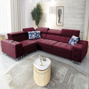 Ecksofa mit Schlaffunktion Hampton II burgundy links stilvolles Ecksofa Bett weicher Samtbezug Stoff