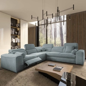 Ecksofa mit Schlaffunktion Viano III Lux grau blau links modernes Ecksofa mit ausziehbarem Fußteil Bettwäschecontainer