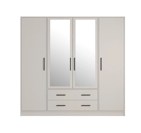 Kleiderschrank mit Spiegel Caspe 200 cm beige modernes Design ABS-Finish und Aluminiumgriffe