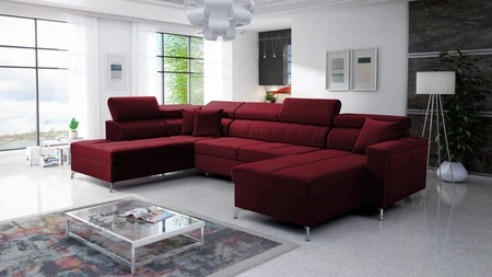Ecksofa mit Schlaffunktion Nausa VI kastanienbraun rechte Seite stilvolle Ecksofa für Wohnzimmer mit komfortablen Finish weichen Samt Stoff