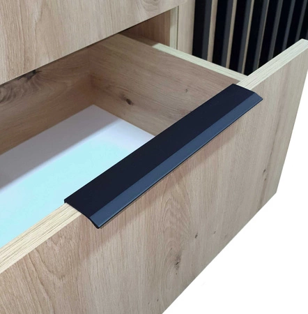 Schrank mit Spiegel Aspen 206 cm Grafit / Eiche Artisan Lamellen modernes Design Schranktüren mit dekorativen Lamellen