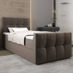 Boxspringbett Manhattan 120x200 hellbraun im modernen skandinavischen Stil mit gepolstertem Kopf- und Fußteil Bett mit Staukasten