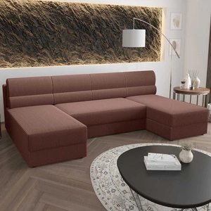 Ecksofa mit Schlaffunktion Fogu U Indisch rosa bequemes und stilvolles Ecksofa mit einfachem Design Cordstoff Bettzeug Container