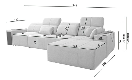 Ecksofa mit Schlaffunktion Tesalia XII grün rechte Seite modernes Design komfortable Schiebelehne Schublade in der Seite des Möbels