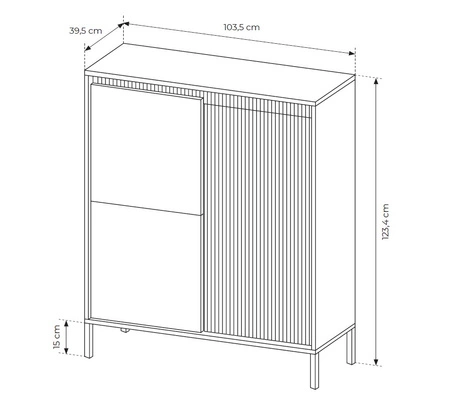 Kommode Sesti 104 cm beige Designerkommode mit originellem Design auf stabilem Metallsockel