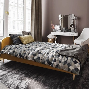 Ivrea 90x200 senffarbenes Polsterbett mit modernem Kopfteil, ideal für ein Jugendzimmer oder ein kleines Schlafzimmer