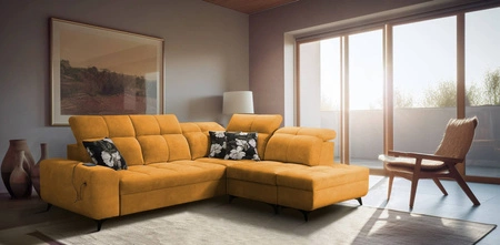 Ecksofa mit Schlaffunktion Buffalo VII gelb rechts stilvolles Ecksofa mit Bettzeugcontainern Velourstoff