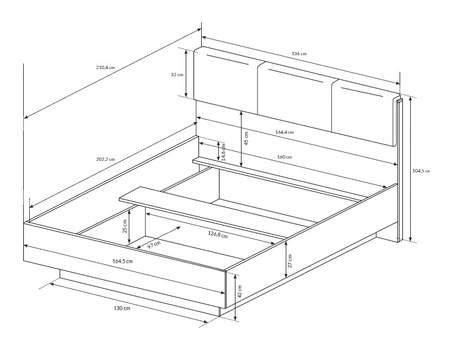 Bett mit Box Adria 160x200 cm weiß glänzend / Eiche grandson modernes Design Möbel Kante mit speziellen ABS-Furnier getrimmt