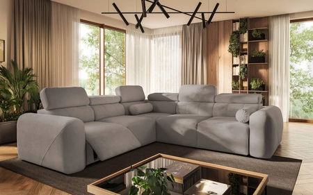 Ecksofa mit Schlaffunktion Cantare III Lux graue Esche linke Seite stilvolles und bequemes Ecksofa für das Wohnzimmer mit hochklappbarem Fußteil