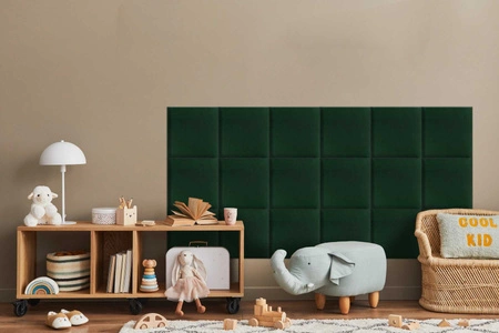 Gepolstertes Paneel Quadra 40x40 cm Flasche grün stilvolles Wandpaneel quadratischer Veloursstoff modisches Finish für jede Einrichtung