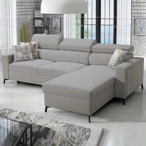 Ecksofa mit Schlaffunktion Savona grau Esche rechts Ecksofa bequem und elegant mit verstellbaren Kopfstützen Ziernähte