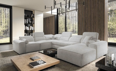 Ecksofa mit Schlaffunktion Viano VIII grau Esche rechts modernes Ecksofa mit interessantem Design Container für Bettzeug