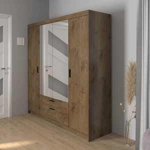 Spiegel Kleiderschrank Rene 176 cm Eiche lefkas modernes Design stilvolle Griffe in schwarz