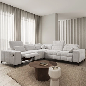Ecksofa mit Schlaffunktion Penejos III Lux grau Esche links Ecksofa für Wohnzimmer mit ausziehbarem Fußteil Bettwäschecontainer