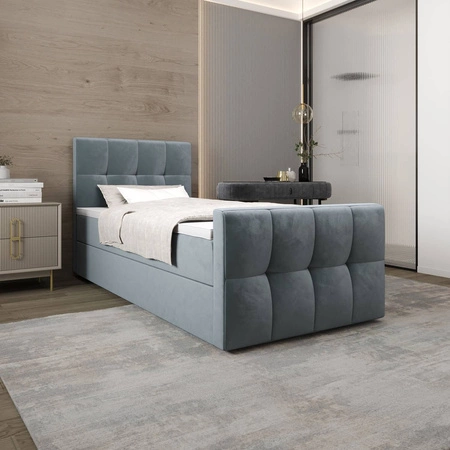 Boxspringbett Manhattan 120x200 türkis im modernen skandinavischen Stil mit gepolstertem Kopfteil und Fußteil Bett mit Staukasten